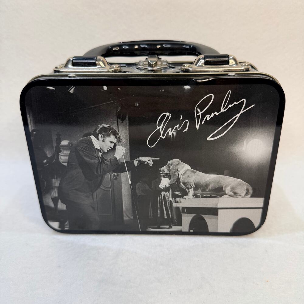 Vtg 1998 Elvis Presley Metal Tin Lunch Pail Lunchbox Hound Dog Unique Gift